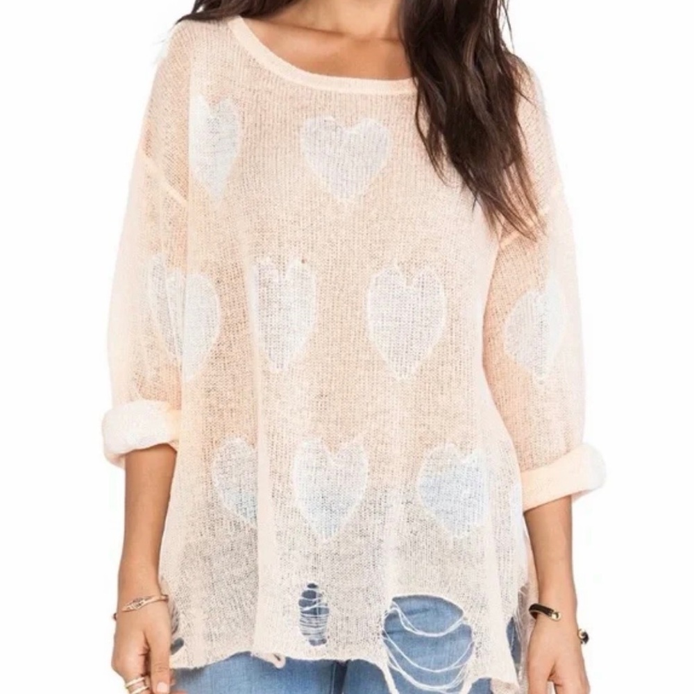 Wildfox Lennon All over Lover Heart Sweater Distressed EUC Small - Picture 8 of 8